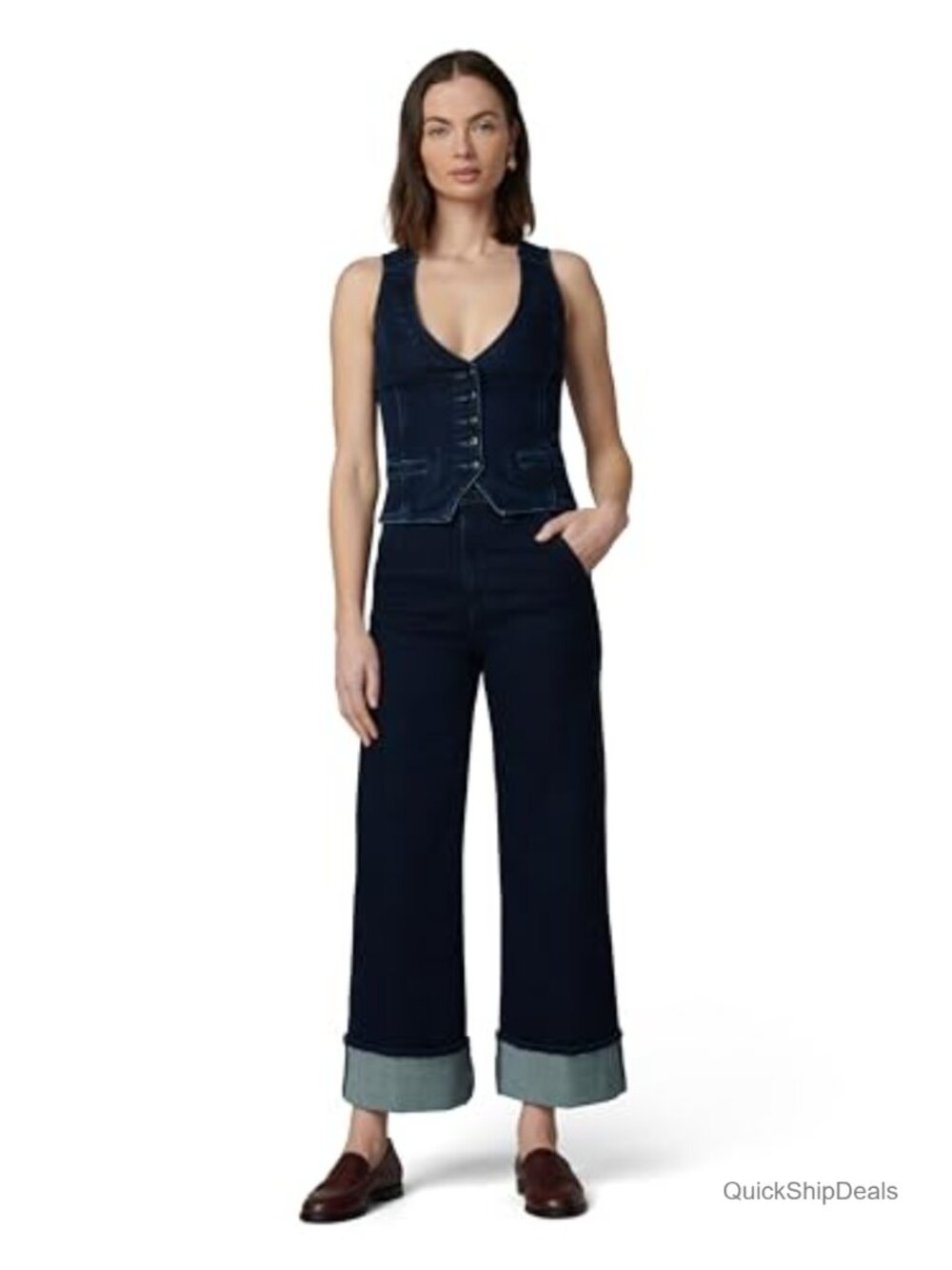 Denim Waistcoat Sleeveless Vest Fitted with Pocket Front Button Closure - Picture 5 of 7